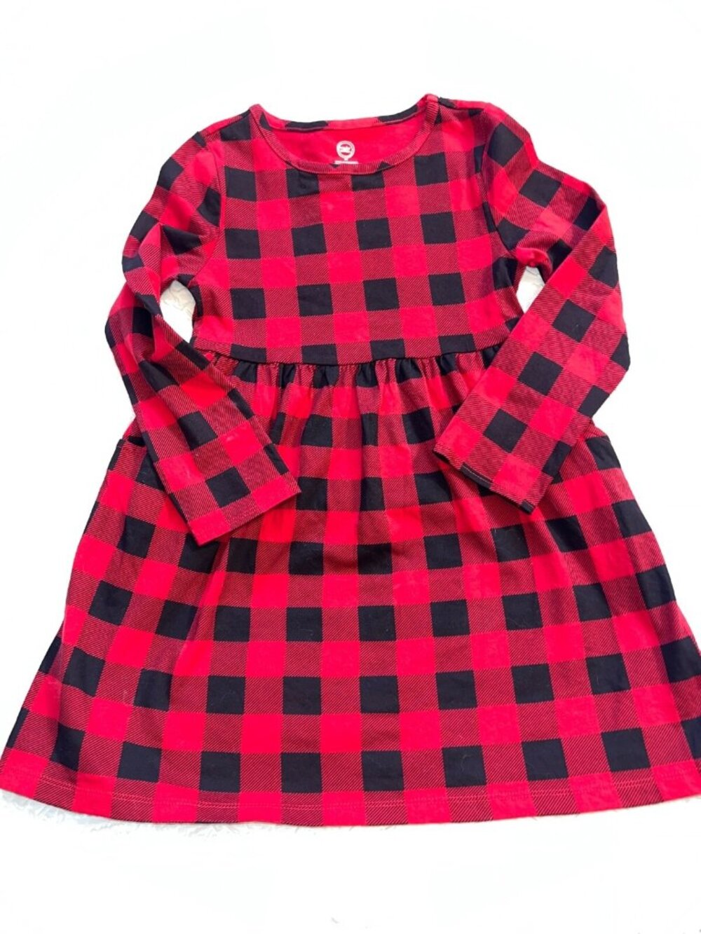 Wonder Nation girls dress sz 5T red black checkered long sleeve pockets christma